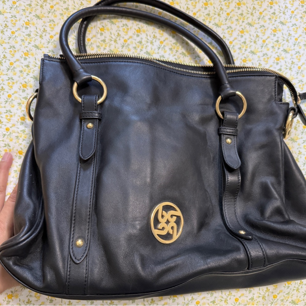 Borsalini Black Leather Tote Bag – Elegant Work & Travel Companion